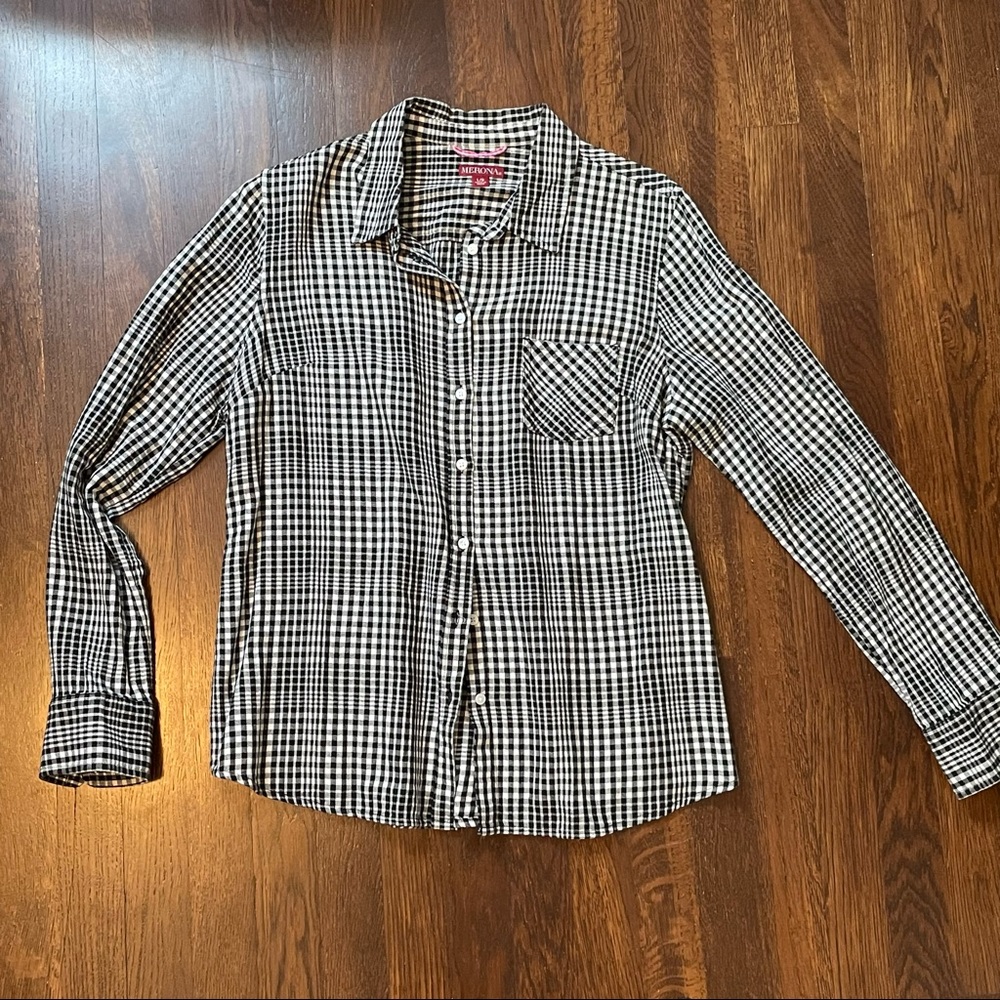Merona Black Plaid Flannel Button Down Size Large